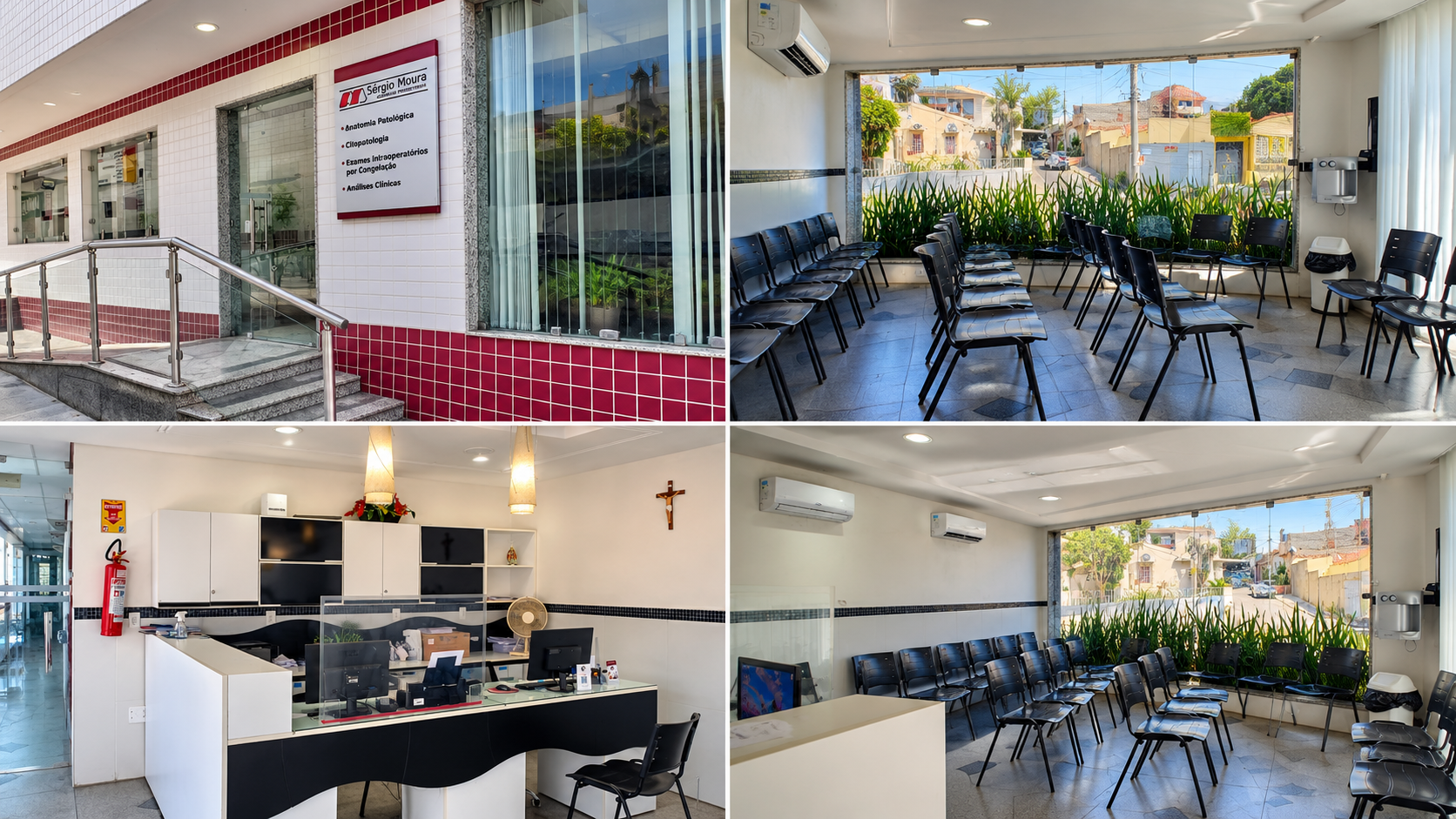 Ambientes internos, recepção e sala de espera do Laboratório Sérgio Moura
